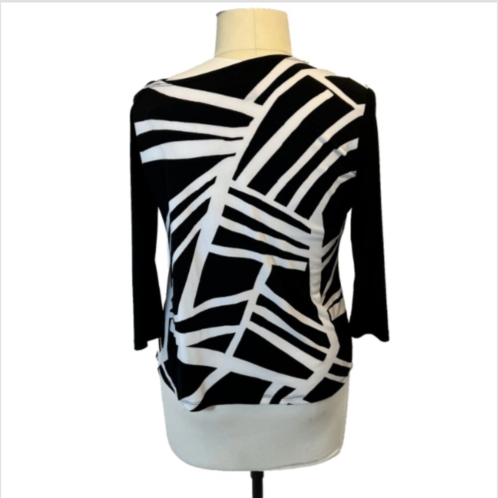 Clara Sun Woo - Women's XL Blouse Black and White Abstract Print Neck Cutout - Picture 5 of 9
